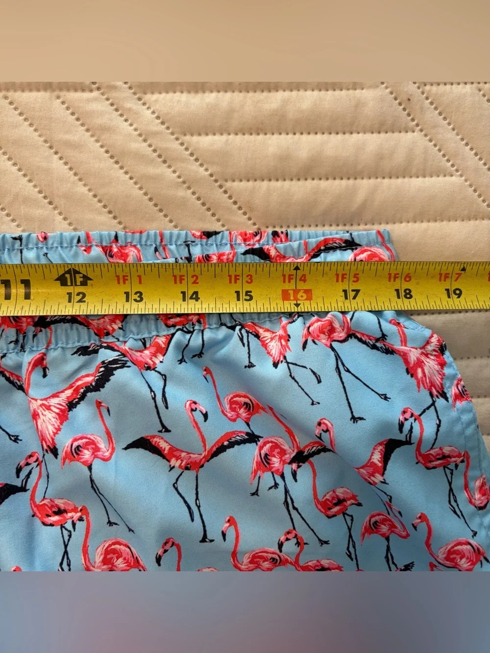Crown & Ivey Men's Light Blue Flamingo Print Swim Trunks Size L